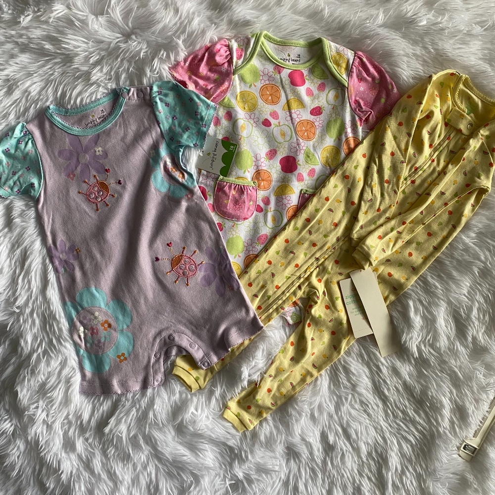 New Jumping Beans & Carters 3 Baby Girl Onesies Size 18 Months